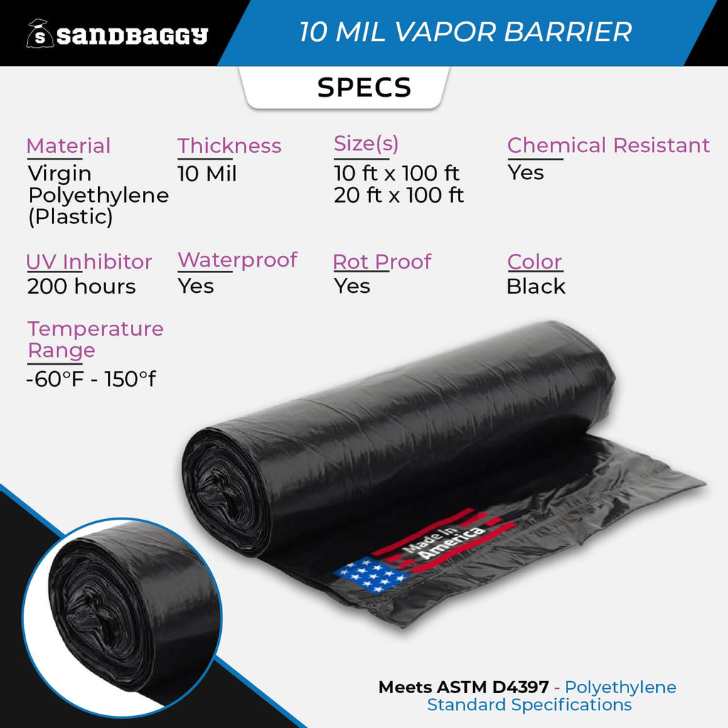 Farm Plastic Supply - 10 Mil Black Crawl Space Vapor Barrier - Polyethylene - Moisture & Mold Resistant