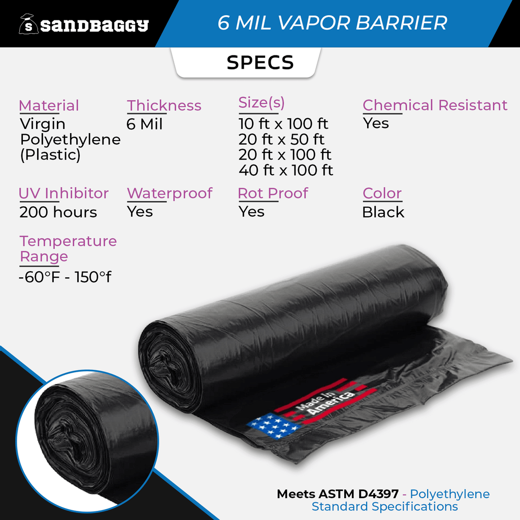http www.filmtools.com bagit-6-mil-visqueen-bags-tarps-rain-coats-j200.html 6 Mil Black Vapor Barrier – Polyethylene Visqueen (USA Made) – Sandbaggy