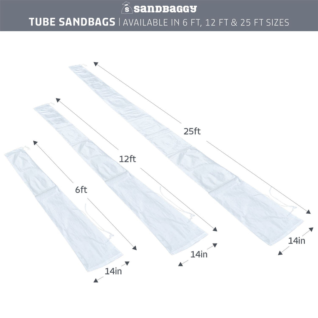 empty tube sandbags available in 3 sizes - 6 ft, 12 ft, 25 ft