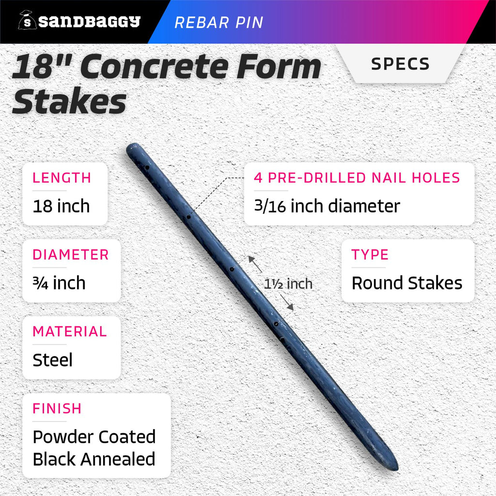 18 inch concrete form stakes specifications