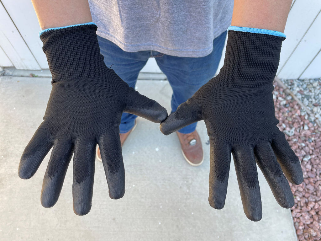 black knit polyurethane work gloves