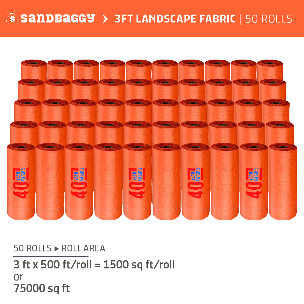 3 ft x 500 ft orange weed barrier fabric rolls for sale (50 rolls - 75000 sq ft)