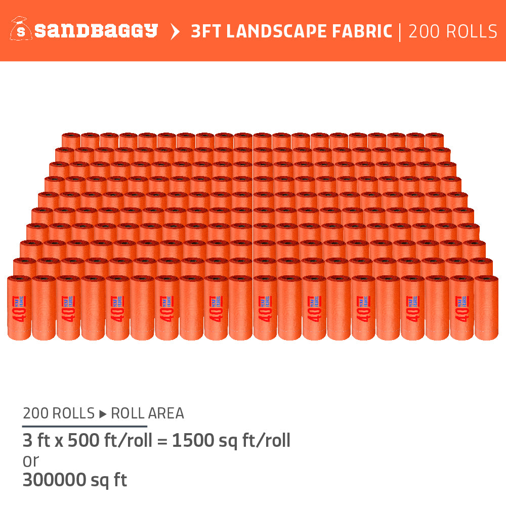 3 ft x 500 ft orange weed barrier fabric rolls in bulk (200 rolls - 300000 sq ft)