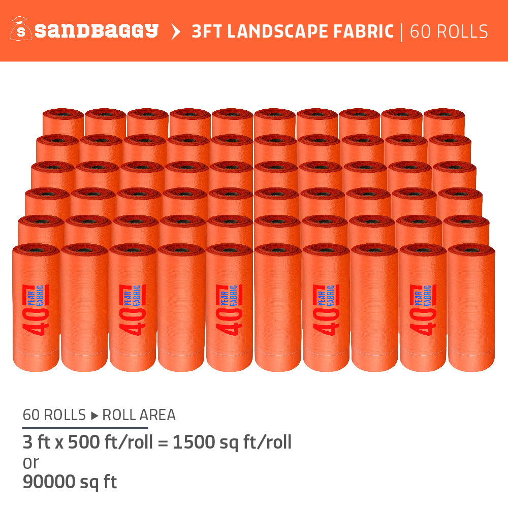 3 ft x 500 ft orange weed barrier fabric rolls for sale (60 rolls - 90000 sq ft)