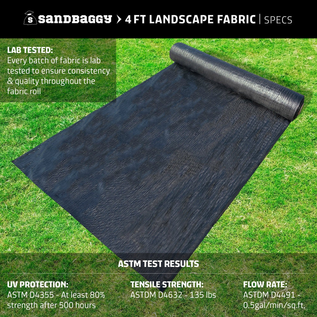 Black 4' wide landscape fabric specifications