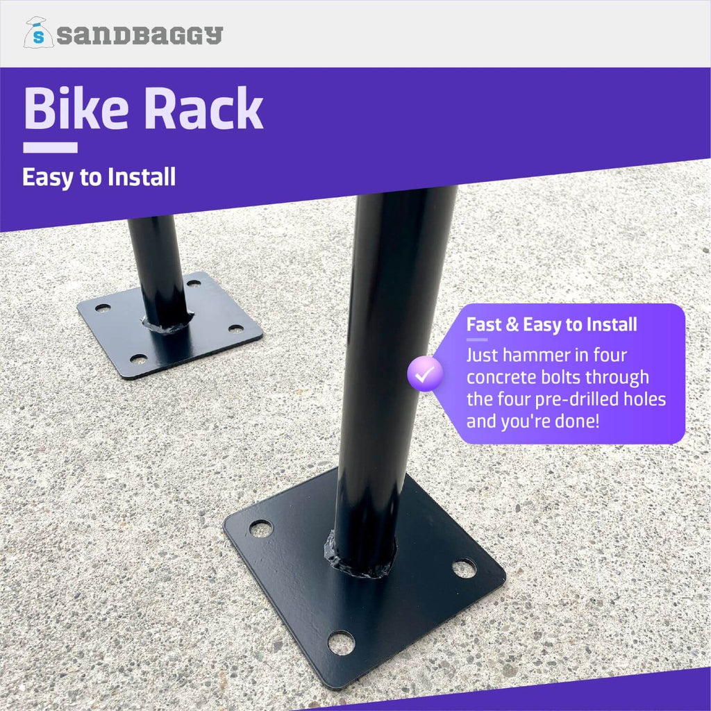 In Ground Bike Rack with pre-drilled holes. Install into concrete with hammer and bolts.