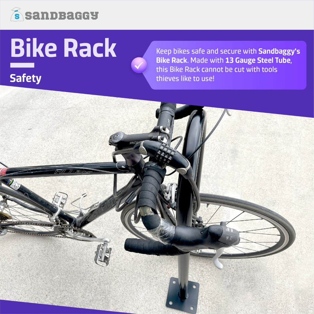 Heavy duty 13 gauge steek bike rack protects against theft.