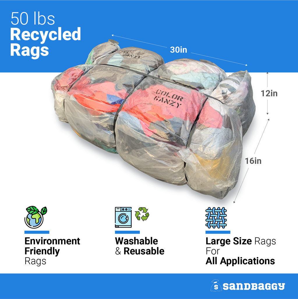 50 lbs Recycled Rags: 30 in long x 16 in wide x 12 in high: Environmentally Friendly Rags, Washable & Reusable, Large Size Rags For All Applications
