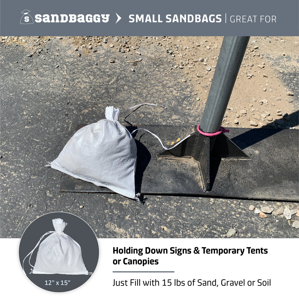 small 12 inch x 15 inch sandbags holds 15 lbs of sand gravel soil to hold down signs or tents