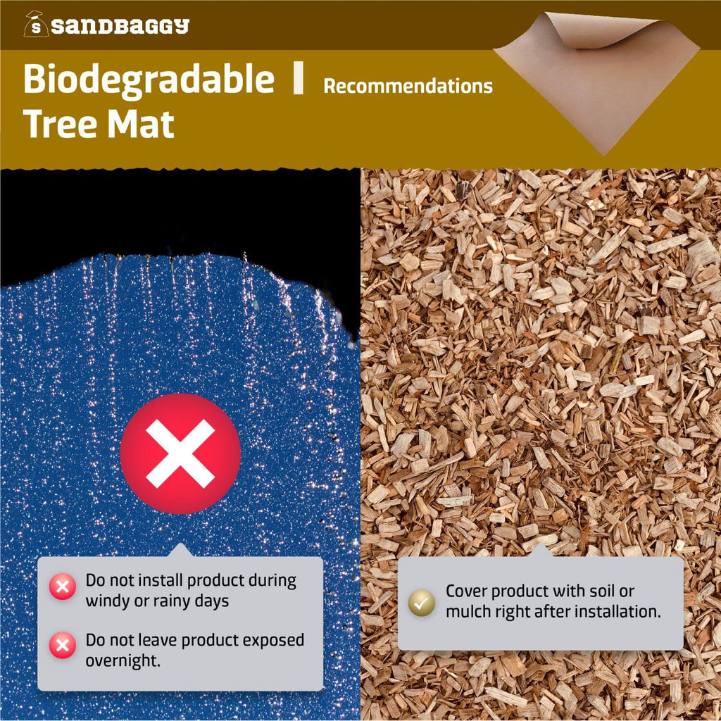 biodegradable tree mats covered with mulch