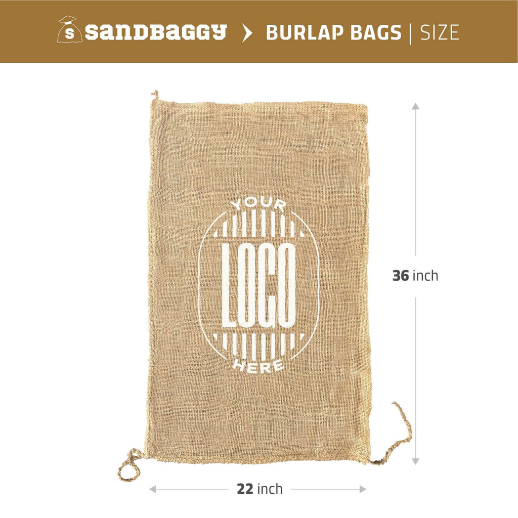 22" x 36" custom printed burlap bags personalized with logo