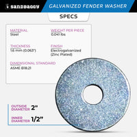 1/2” x 2” Galvanized Fender Washer (Zinc Plated)