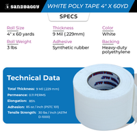 White Vapor Barrier Tape – 4" x 60 Yd, 9 Mil Polyethylene - USA Made