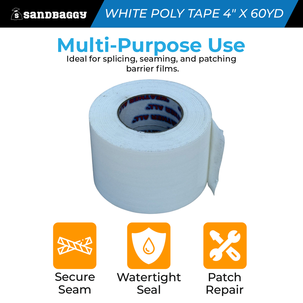 White Vapor Barrier Tape – 4" x 60 Yd, 9 Mil Polyethylene - USA Made