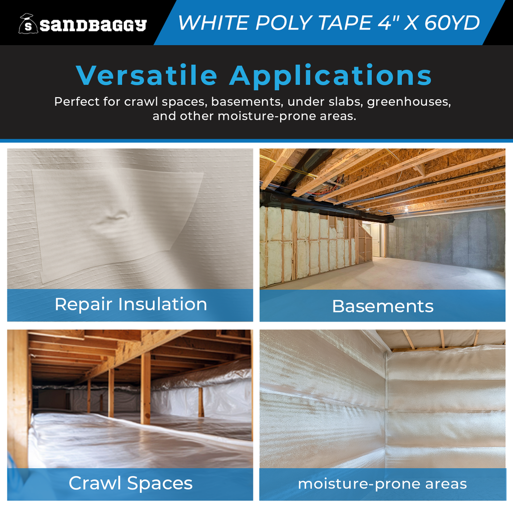 White Vapor Barrier Tape – 4" x 60 Yd, 9 Mil Polyethylene - USA Made