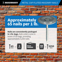1-1/2" Metal Cap Fluted Masonry Nails - Galvanized (appx. 65 nails / lb)