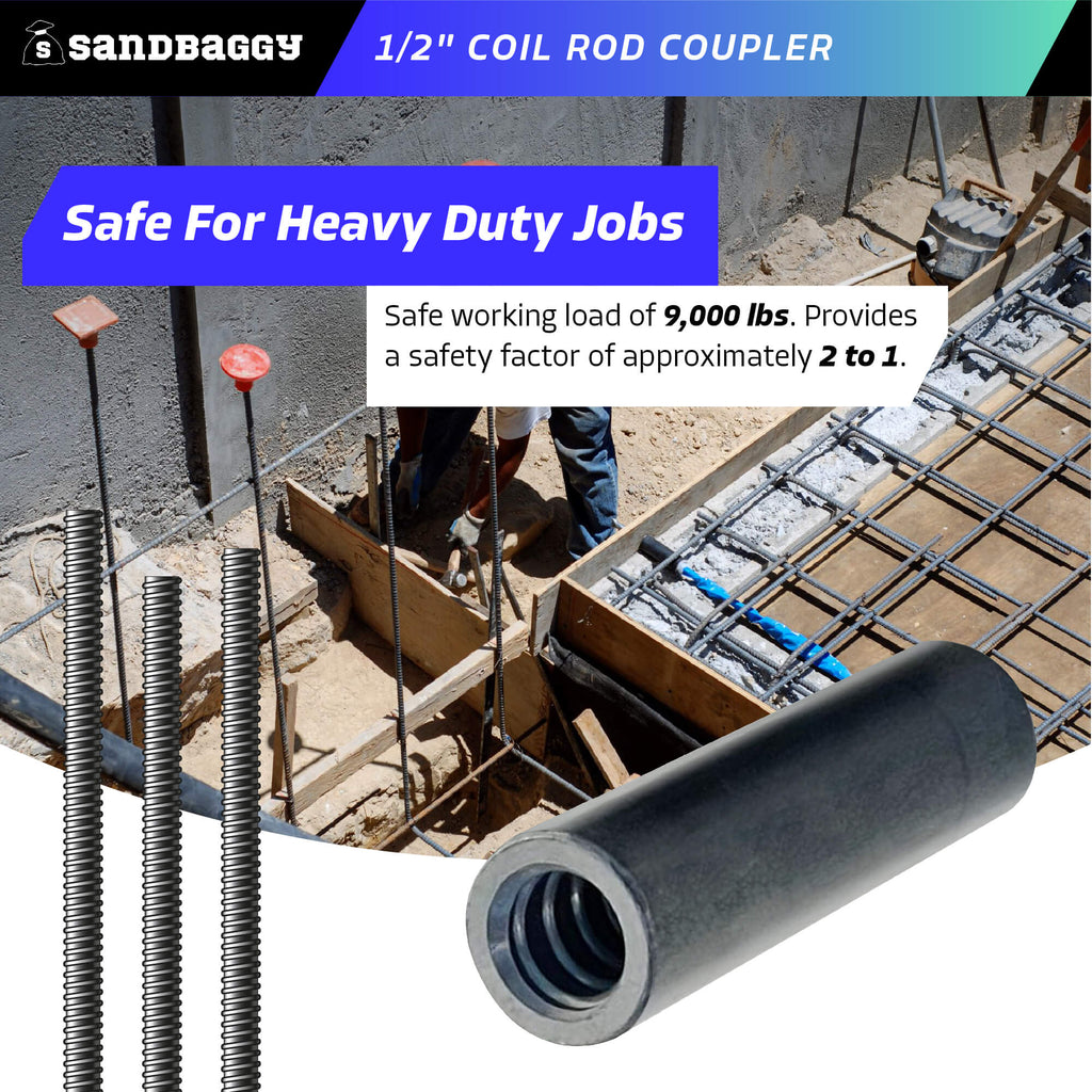 1/2" coil rod coupler - safe for heavy loads