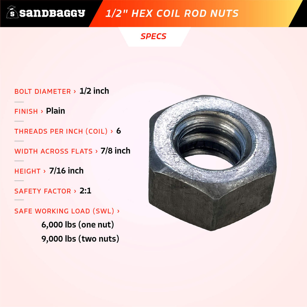 1/2" coil rod nuts specs