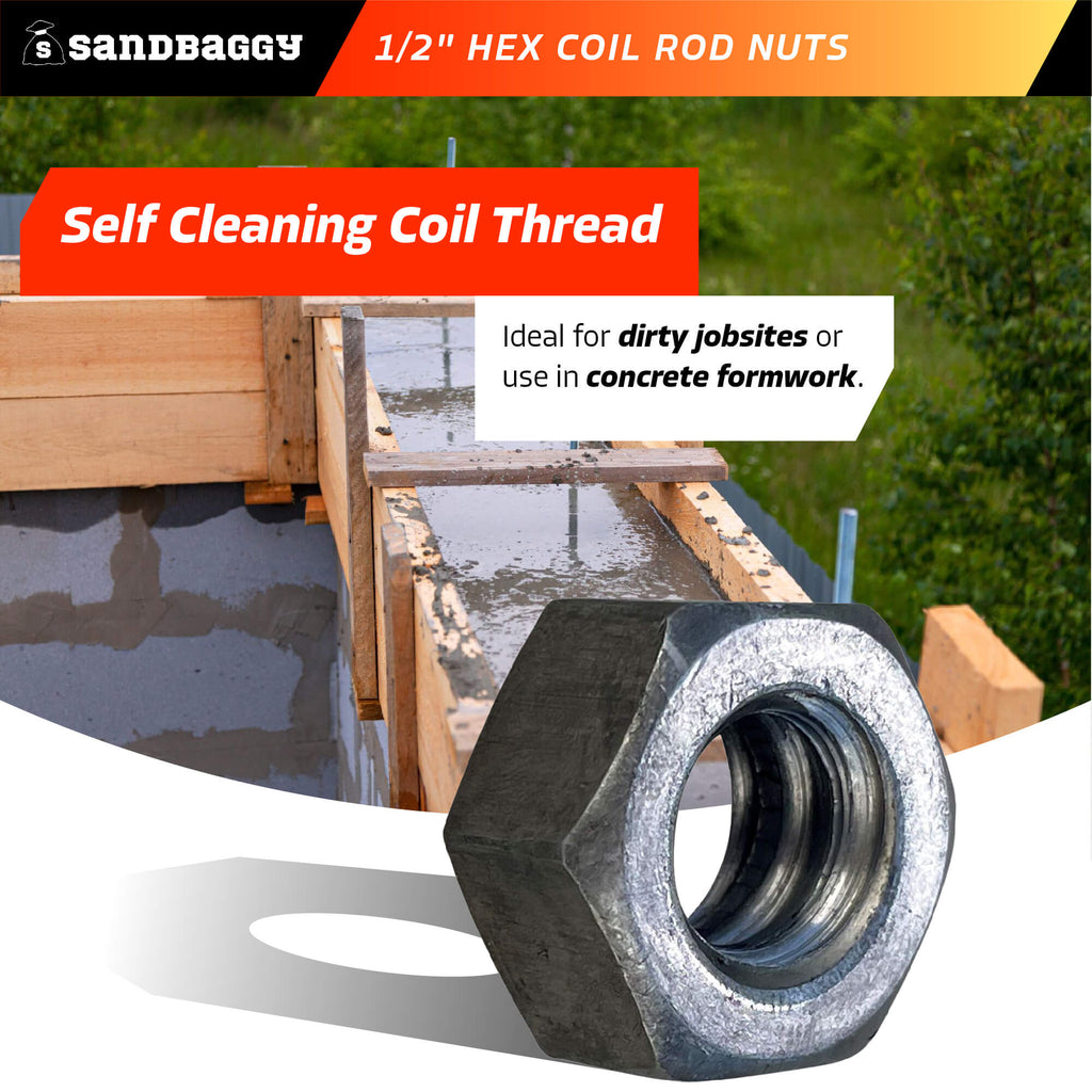 1/2" coil rod nuts - self cleaning for concrete formwork