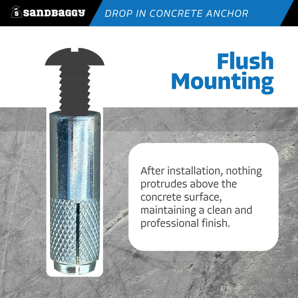 1/2" drop in concrete anchors - flush mounting