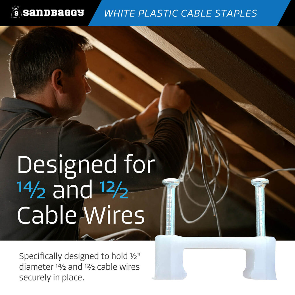 1/2" x 1" plastic cable staple - 14/2 and 12/2 cable wire sizes