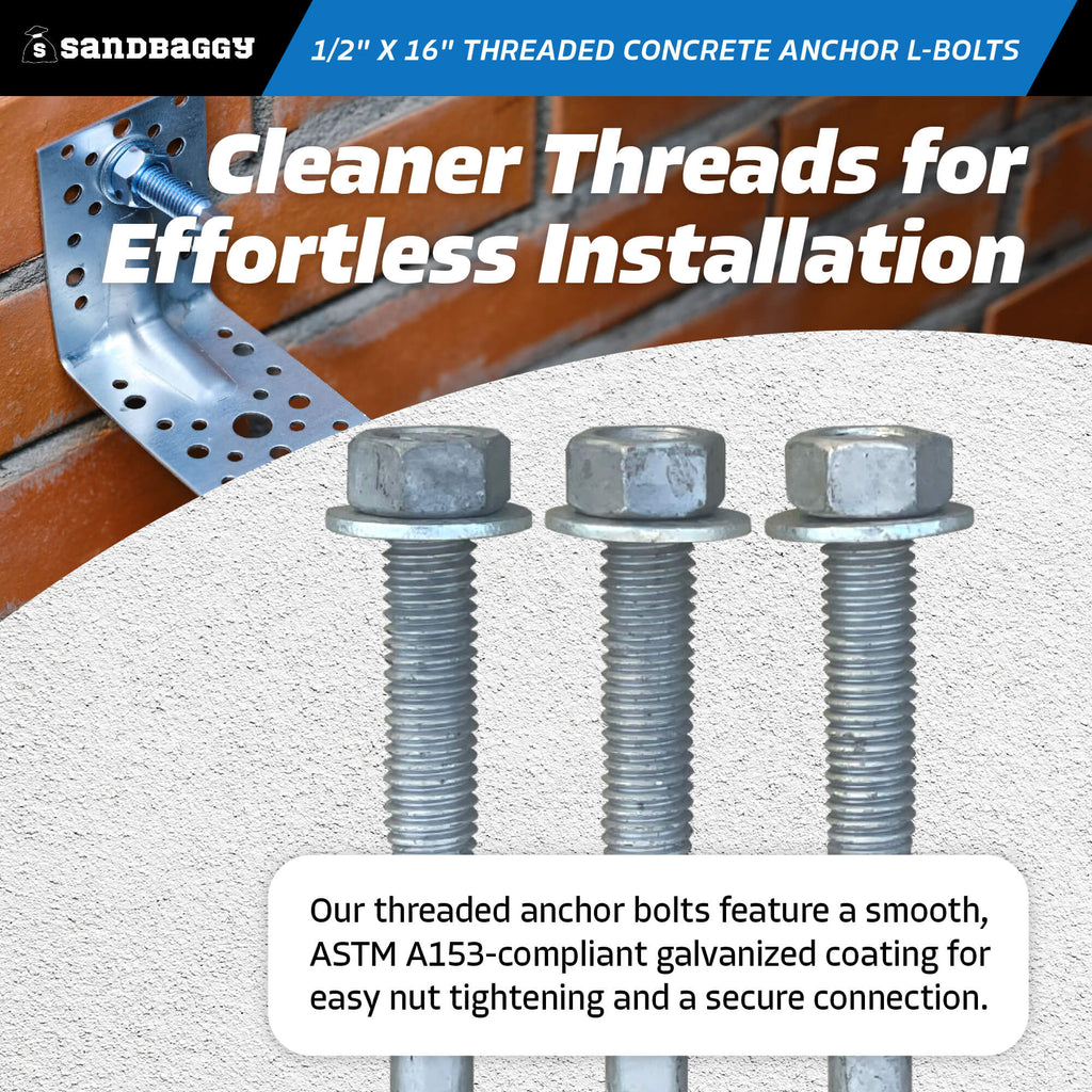 1/2" x 16" concrete anchor bolts - threaded