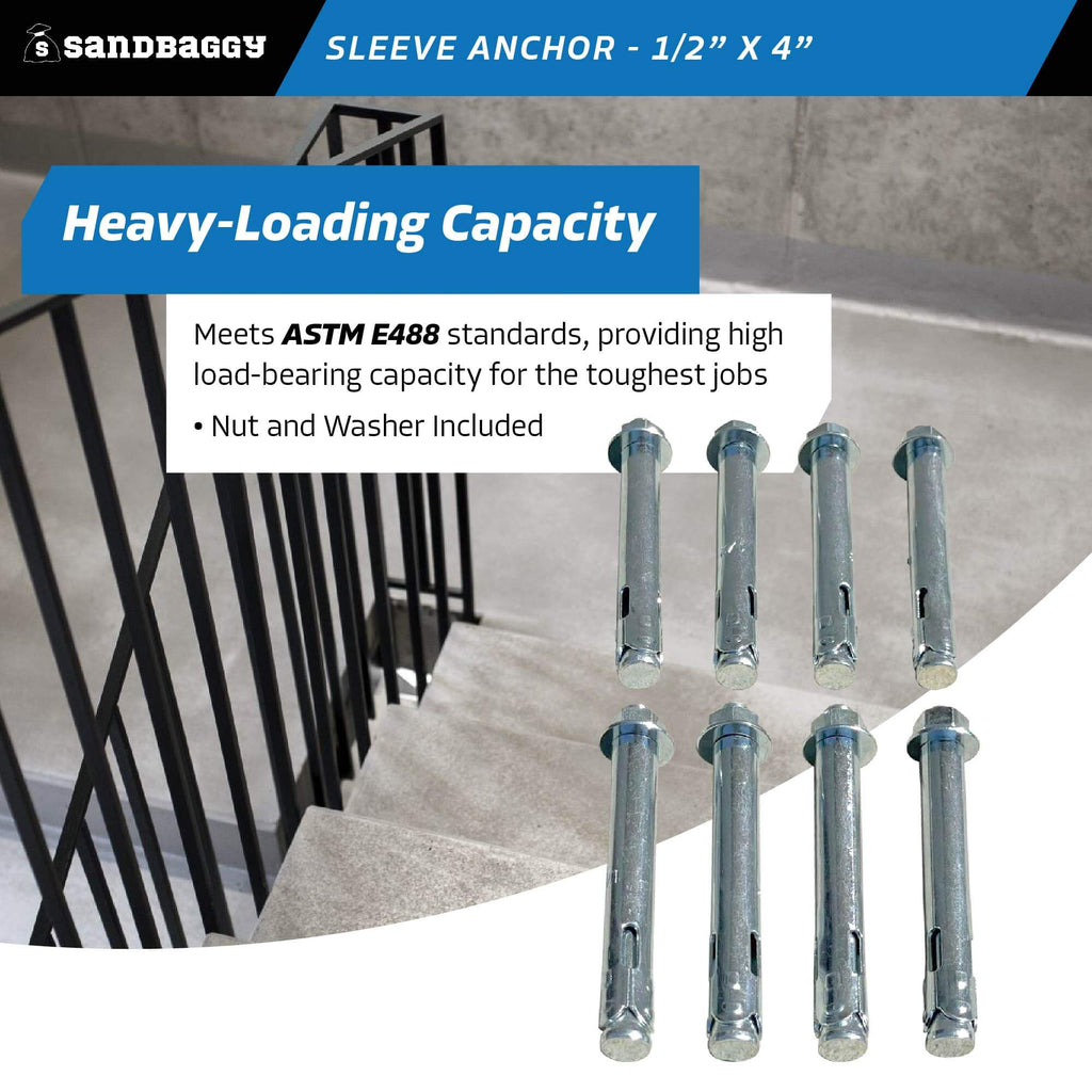 1/2" x 4" concrete sleeve anchors - heavy duty, ASTM E488