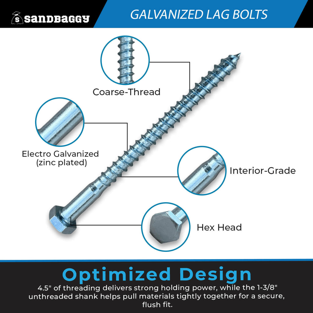 1/2" x 6" Galvanized Lag Bolts – Hex Head Wood Screws