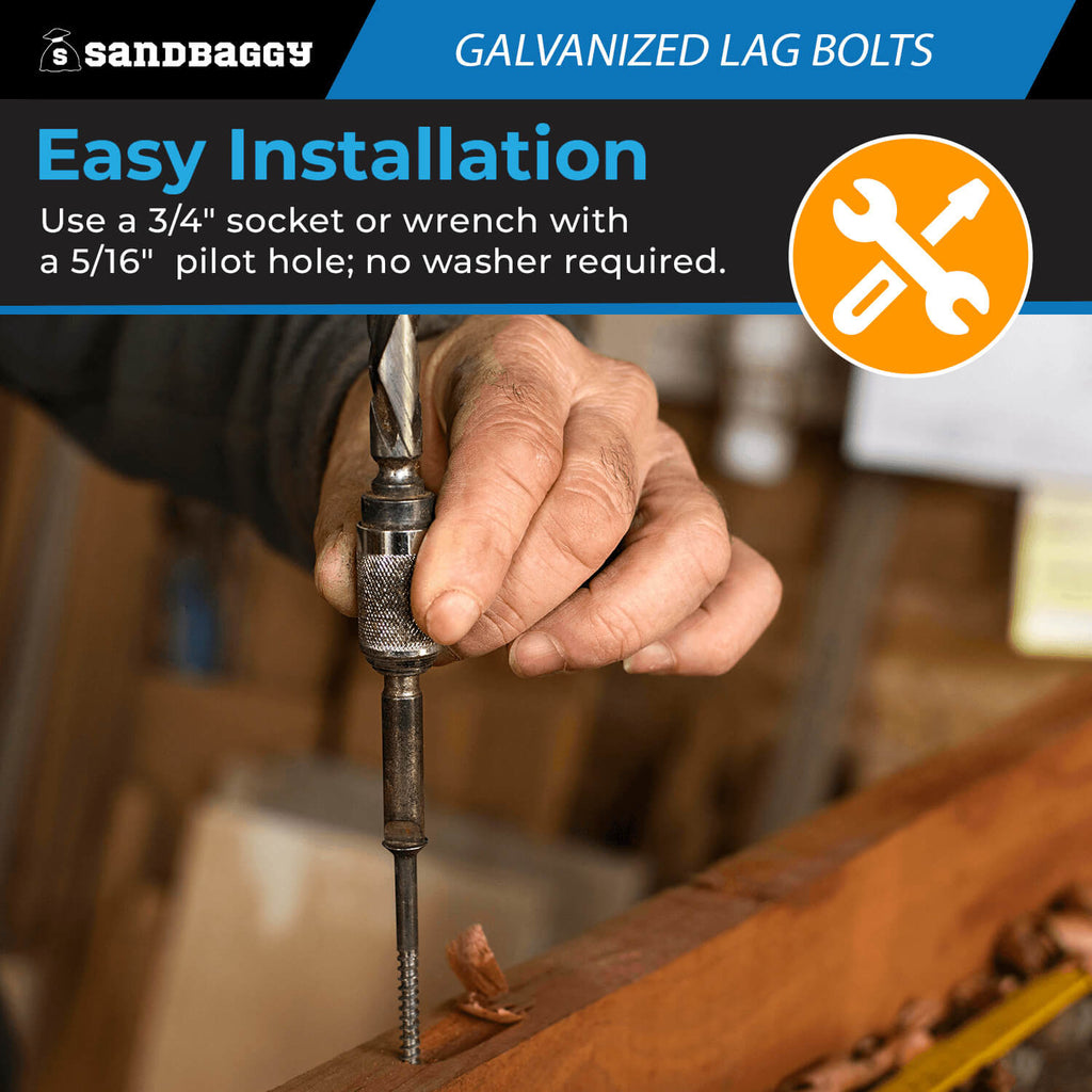 1/2" x 6" Galvanized Lag Bolts – Hex Head Wood Screws