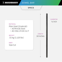 1/2" diameter by 18" long concrete dowels bars