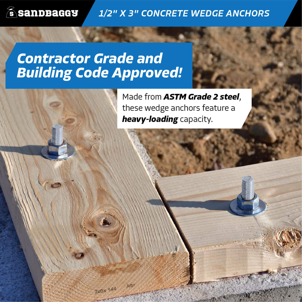 1/2" x 3" concrete wedge anchor building code approved for contractors