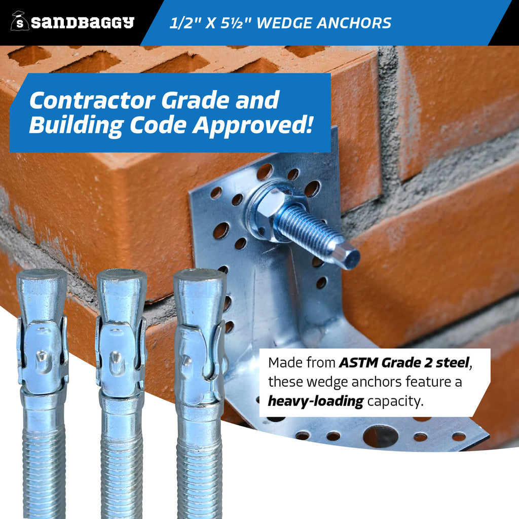 1/2" x 5-1/2" concrete wedge anchors - contractor grade, building code approved