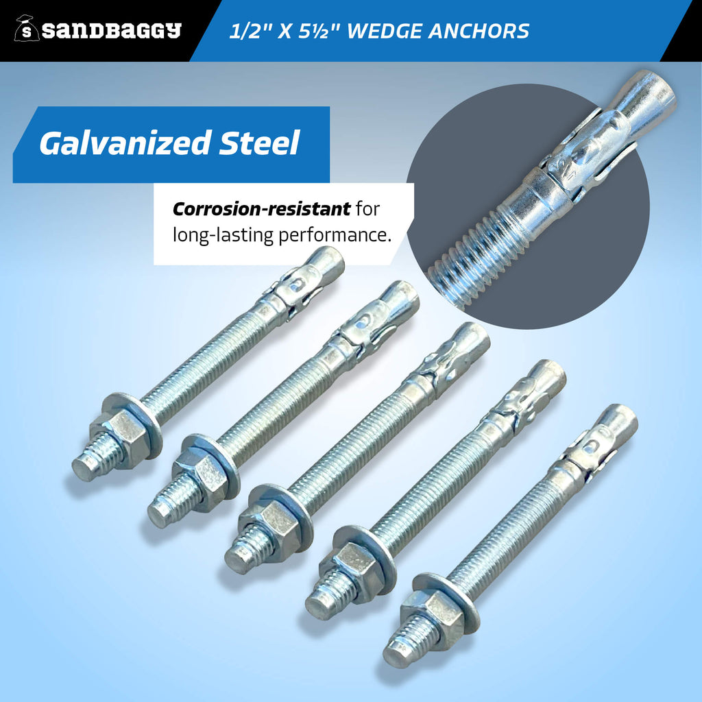 1/2" x 5-1/2" concrete wedge anchors - galvanized