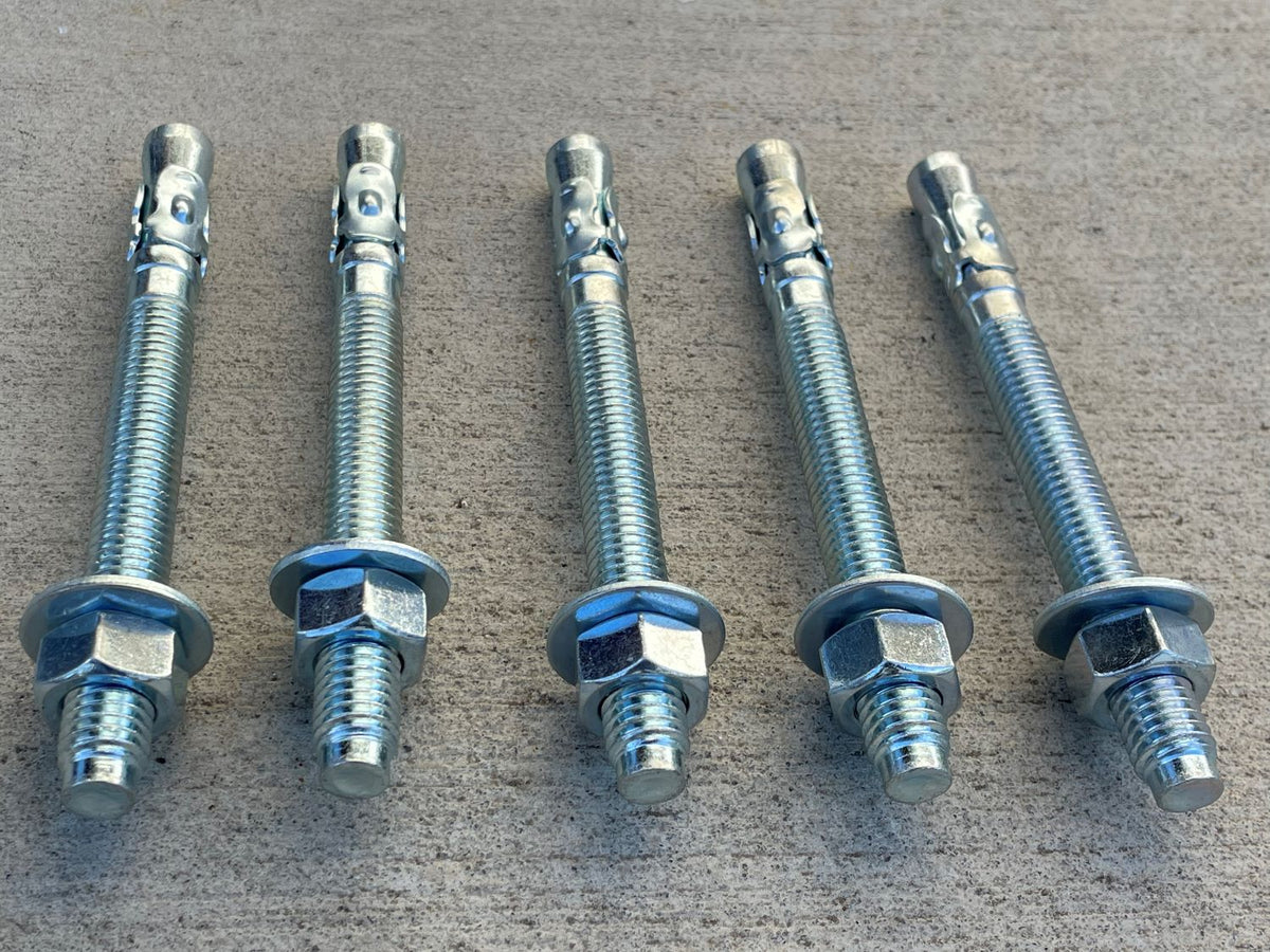 Party Animals 1/2 X 5 Inch Wedge Anchor Bolts – 5-Pack Zinc-Plated Heavy-Duty Concrete Anchors For Construction & DIY