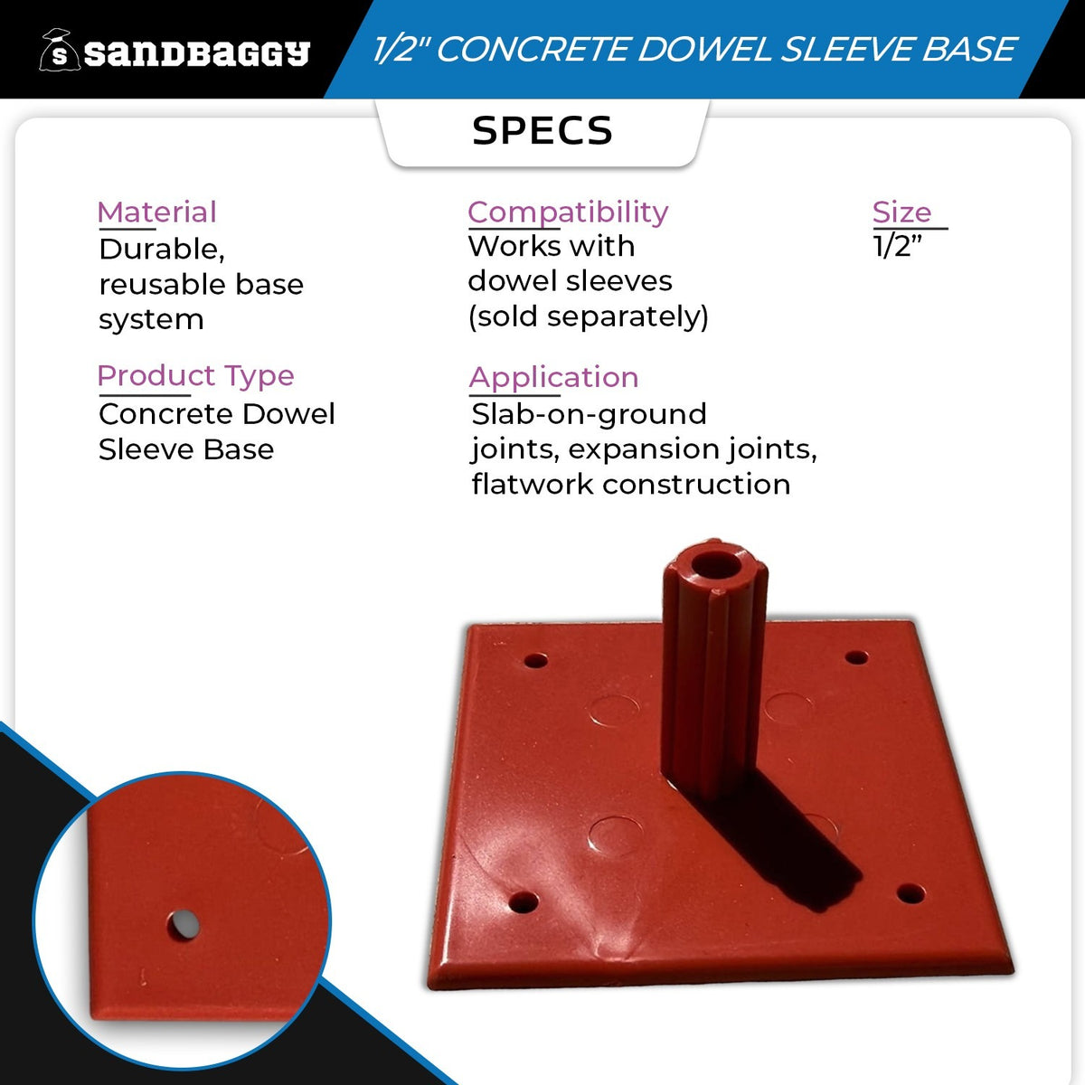 1/2" Concrete Dowel Sleeve Base - Concrete Joint Alignment – Sandbaggy