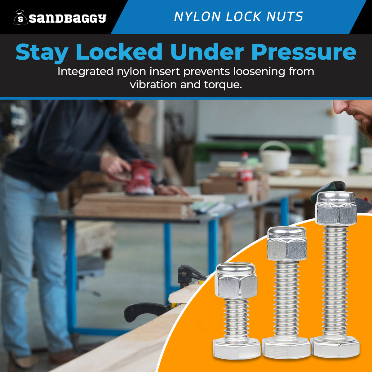 Bykonh 50-Pack 1/4"-20 Nylon Insert Lock Nuts – Stainless Steel 18-8 (A2-70), Plain Finish, Reusable Hex Locknuts With Nylon Collar