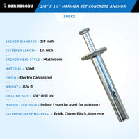 0.25" x 1.5" hammer set concrete anchor