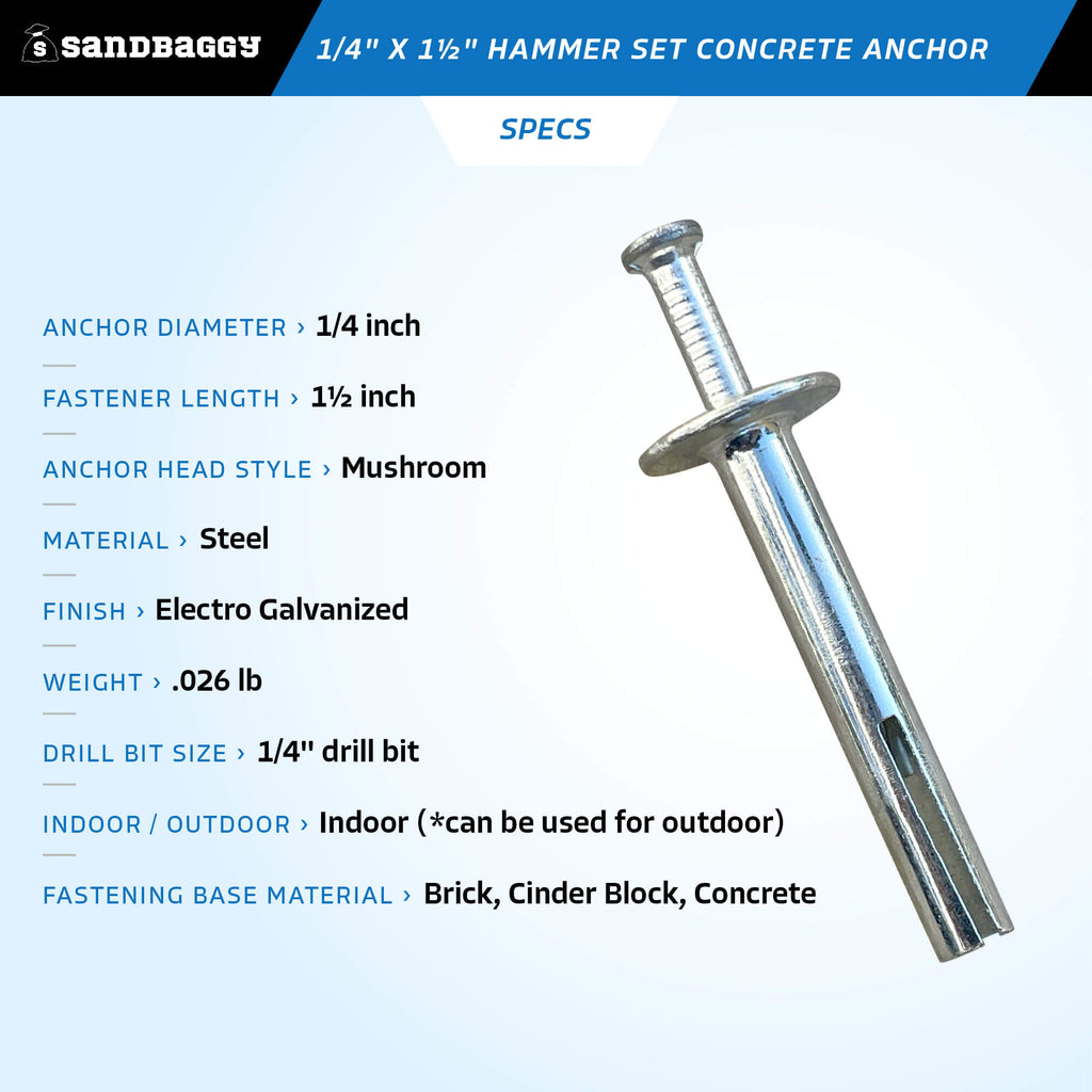 0.25" x 1.5" hammer set concrete anchor