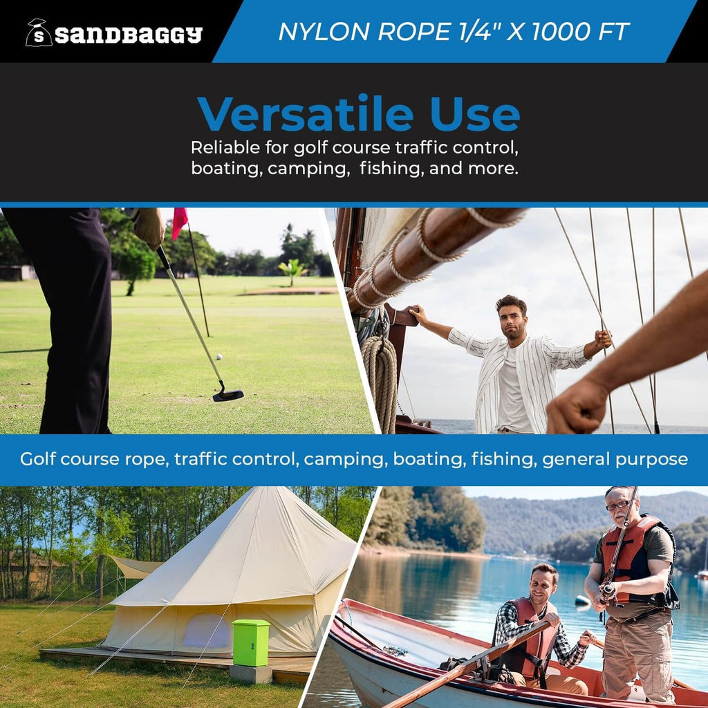 Solid Braid Nylon Rope 1/4" x 1000 ft White | Golf Course Rope & Outdoor Use