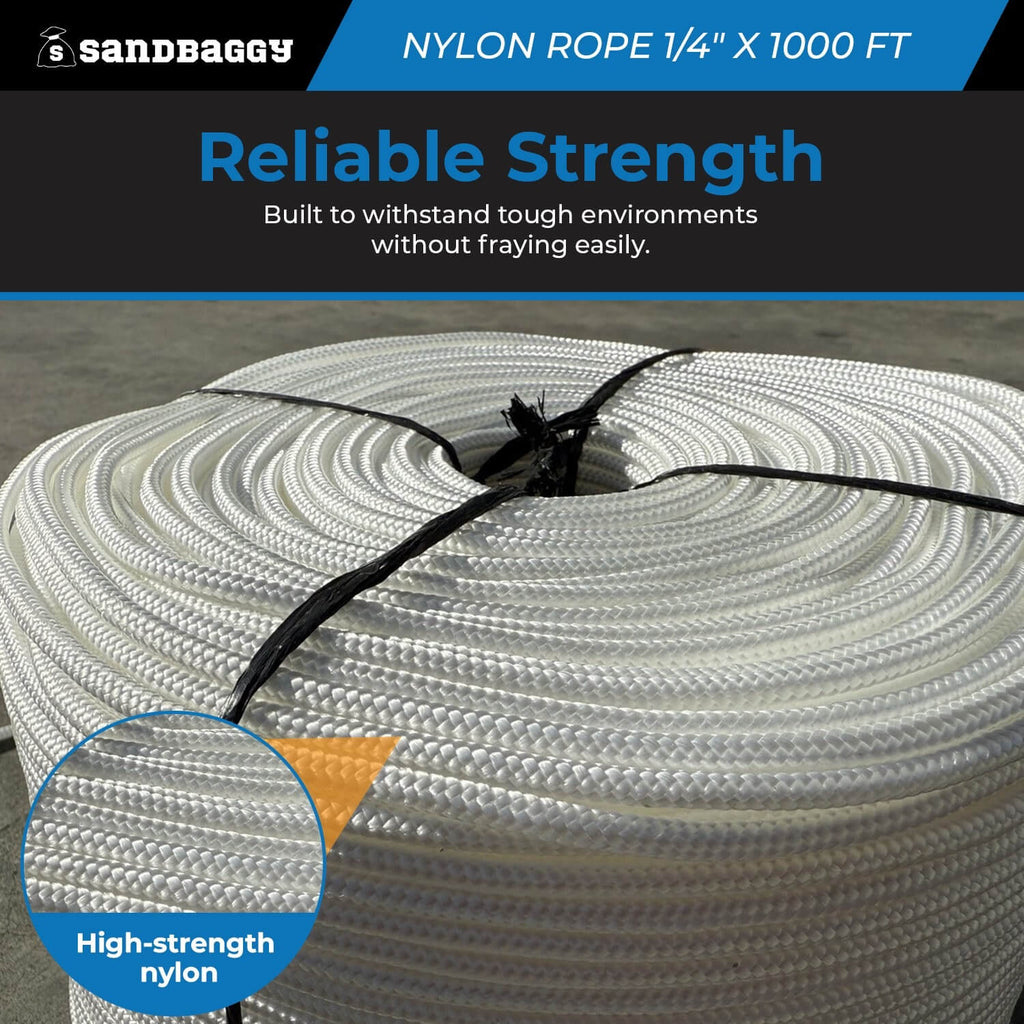 Solid Braid Nylon Rope 1/4" x 1000 ft White | Golf Course Rope & Outdoor Use