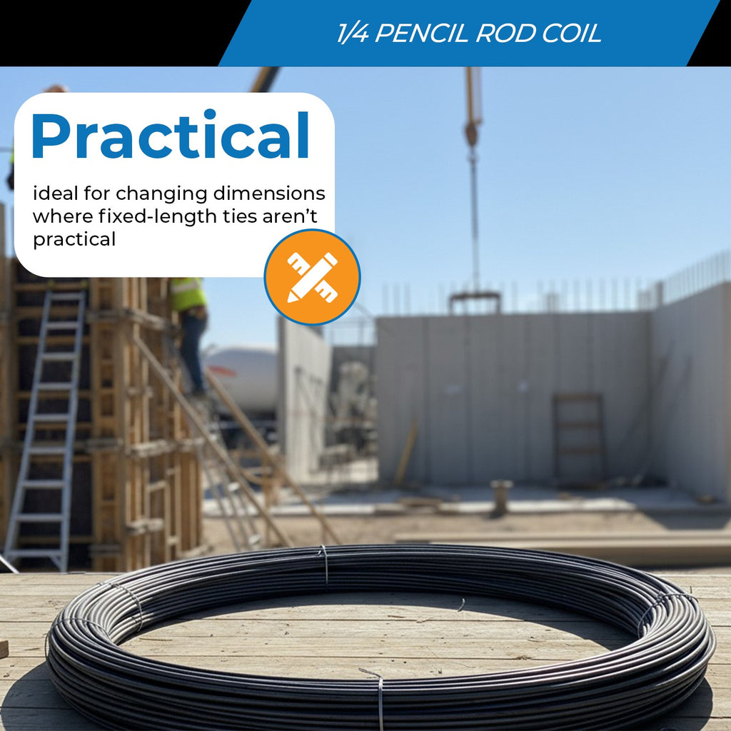 1/4" Steel Pencil Rod – 600 ft Coil for Concrete Forming