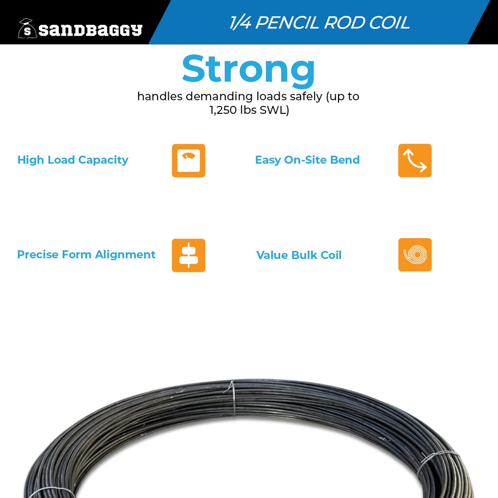 1/4" Steel Pencil Rod – 600 ft Coil for Concrete Forming