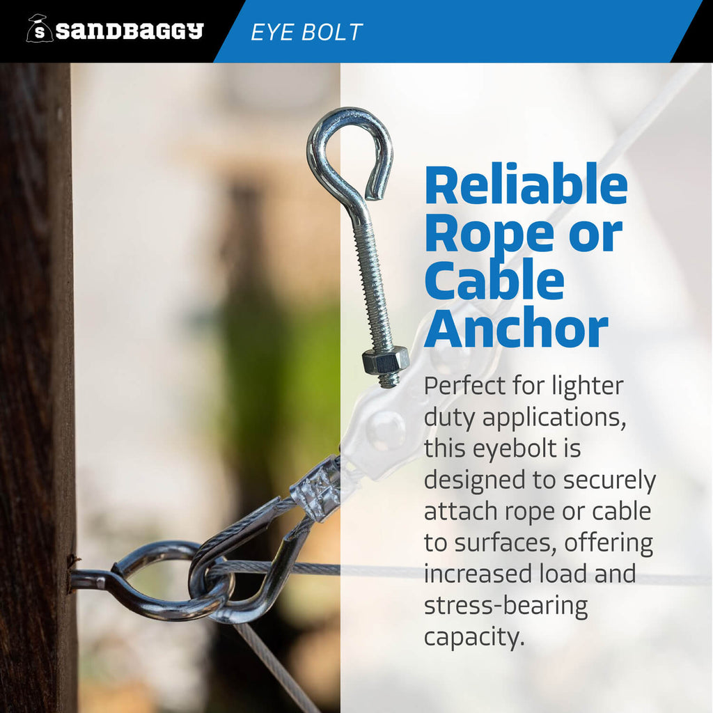 1/4" x 2-3/4" threaded eye bolt - ropes and cable anchor