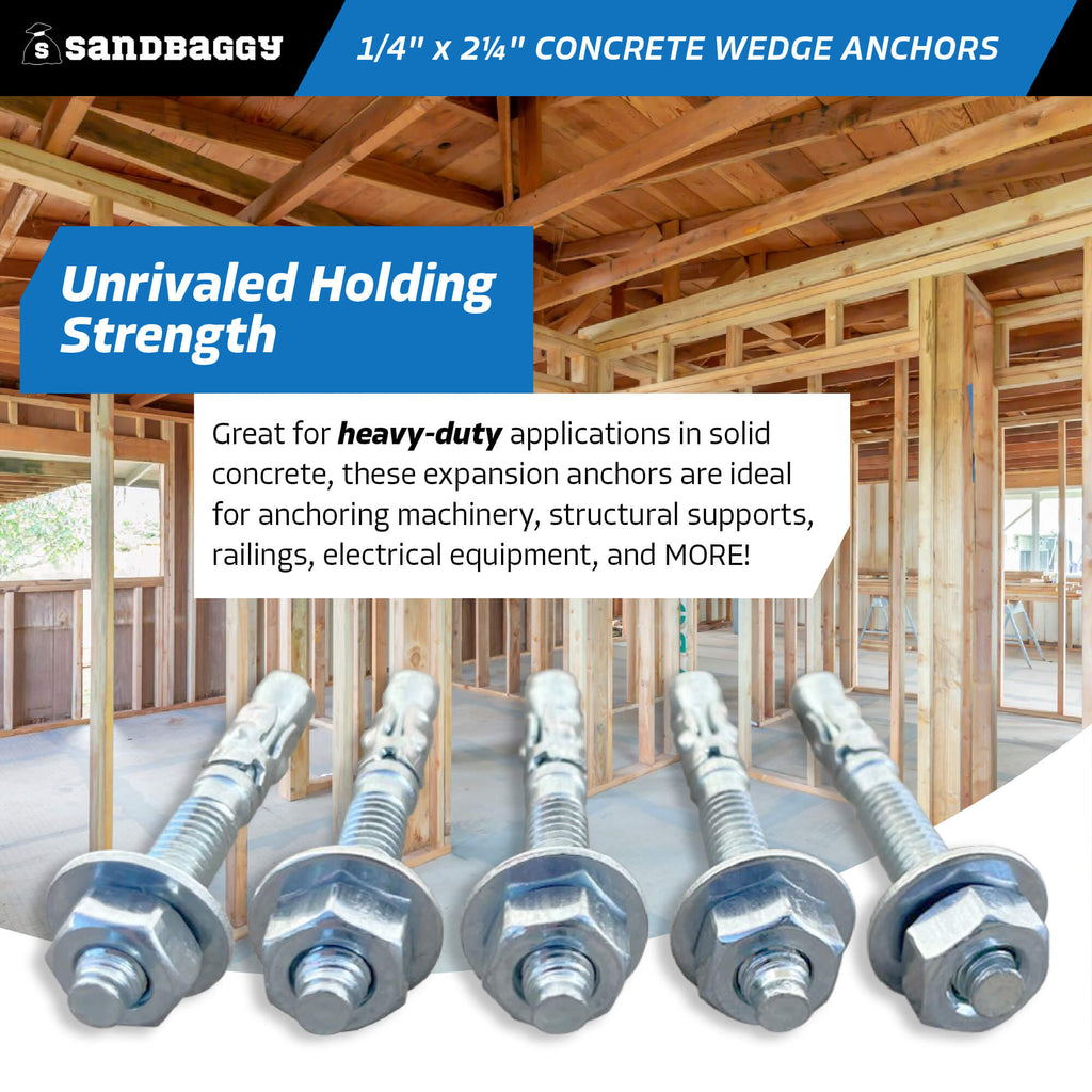 1/4" x 2-1/4" concrete wedge anchors - heavy duty