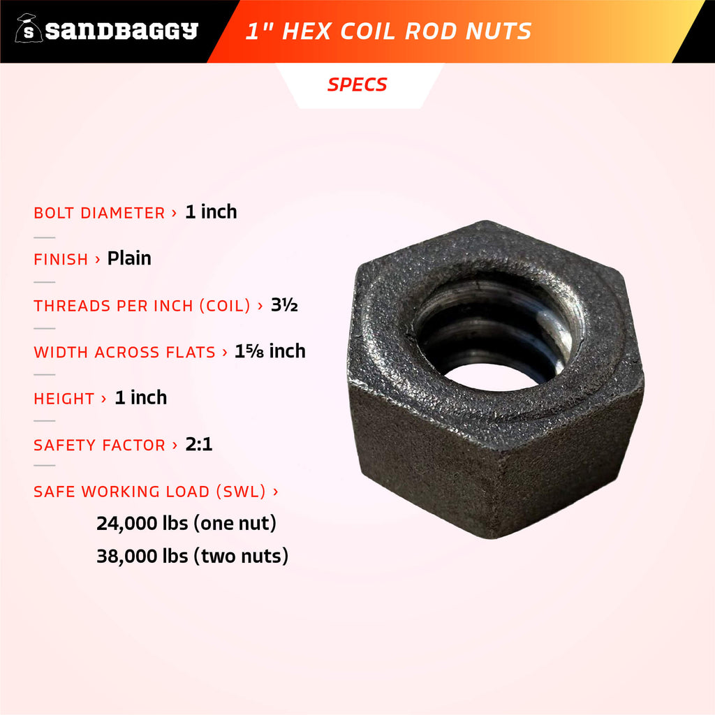 1" coil rod nuts specs