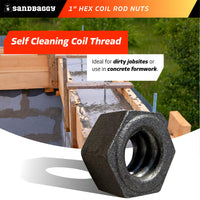1" coil rod nuts - self cleaning threads for concrete formwork