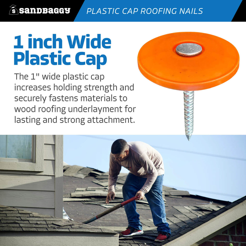 1" wide plastic cap roofing nails