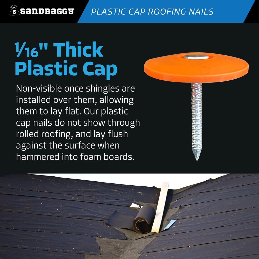 1/16" thick plastic cap roofing nails