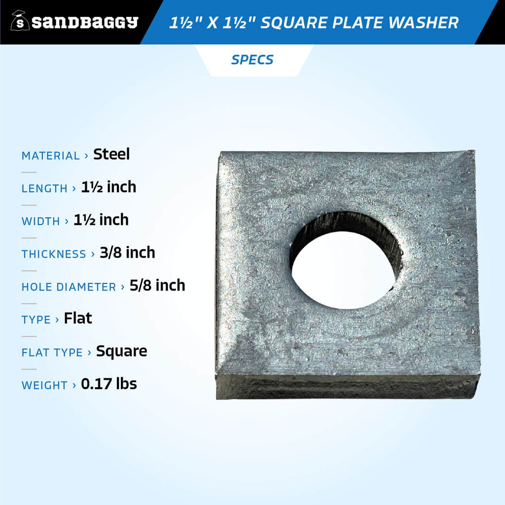 1.5 inch x 1.5 inch square plate washers - specs