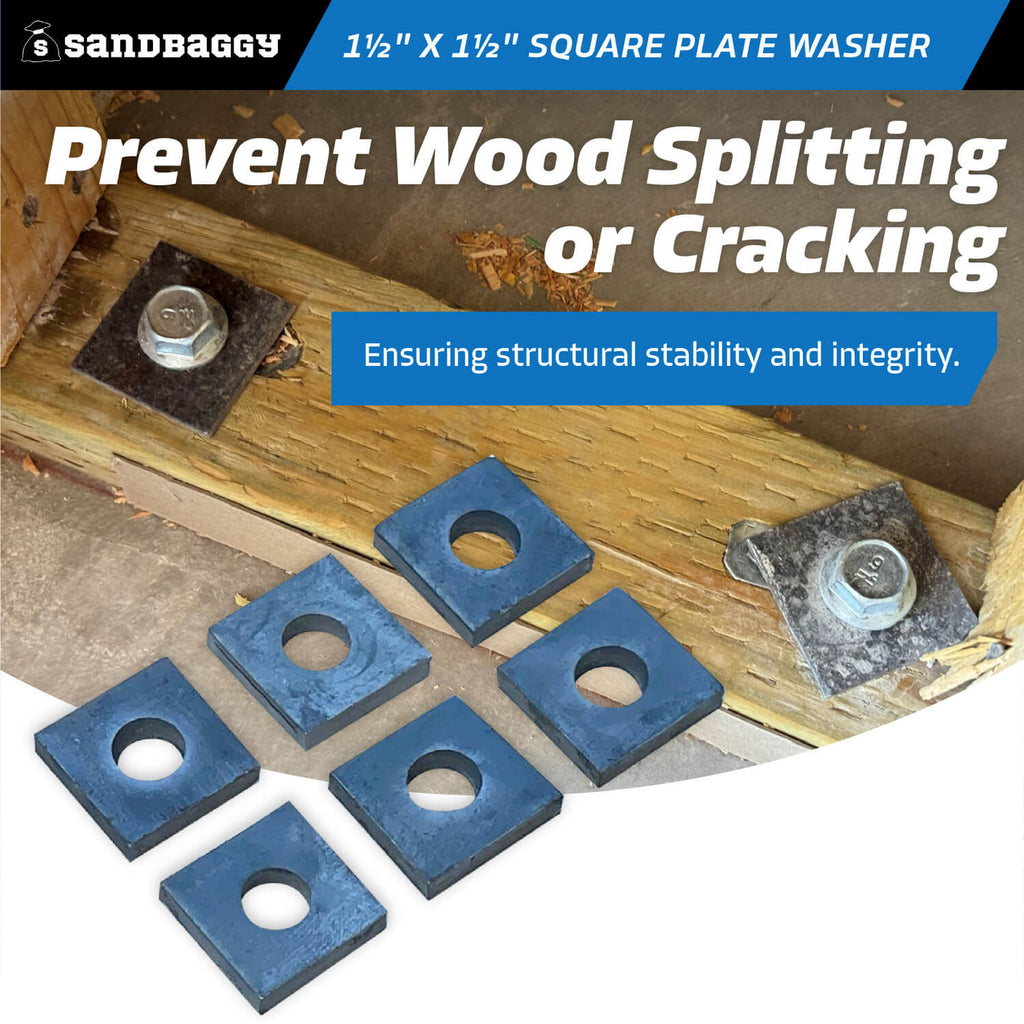 1-1/2" x 1-1/2" square plate washers - prevent wood splitting